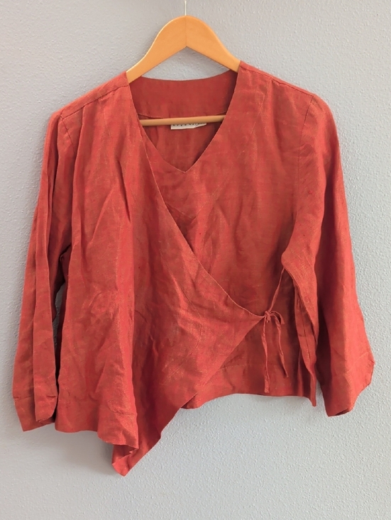 bryn Walker Tops - Bryn Walker Mia Linen Lagenlook Women’s Rust Faux Wrap-Front Linen Top